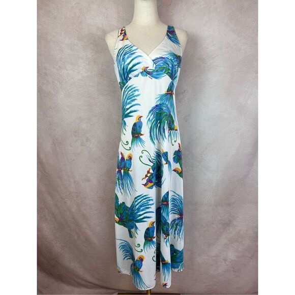 Vintage Mod 1970s Birds-of-Paradise Maxi Abstract Dress - Picture 1 of 6